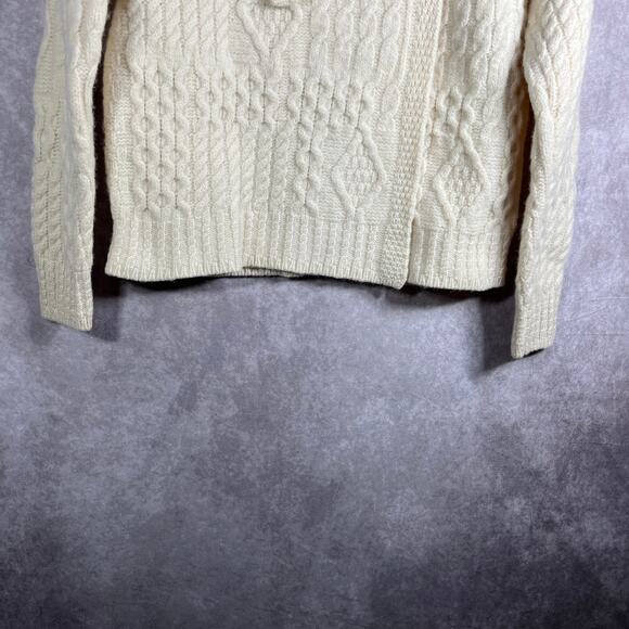 Vintage Aran Crafts Blazer Cardigan Sweater Womens XS Tan Cable Knit Merino Wool - Picture 3 of 10